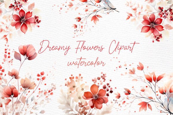 Bring Romance to Life with Watercolor Red Wild Flowers Clipart