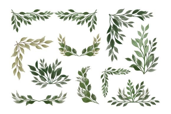 Elegant Green Leaf Arrangement for Wedding Card & Illustration Design