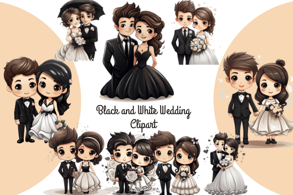 Elegant Monochrome: Black and White Wedding Clipart for Designers