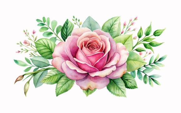Elegant Watercolor Pink Rose Graphics for Wedding Stationery
