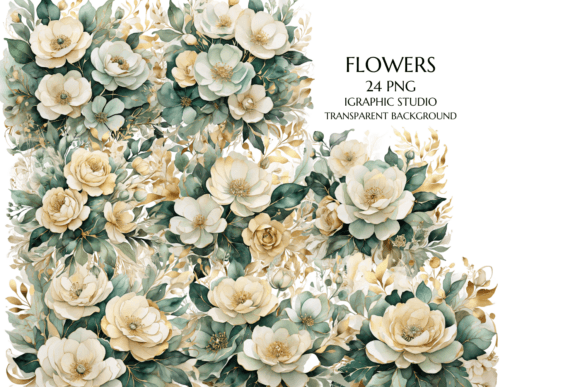 Stunning Green and Gold Floral Graphics for Wedding Designs