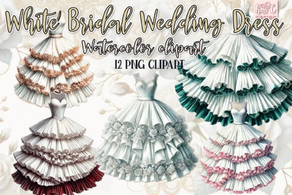 Timeless Romance: Vintage White Wedding Dress Clipart for Designers