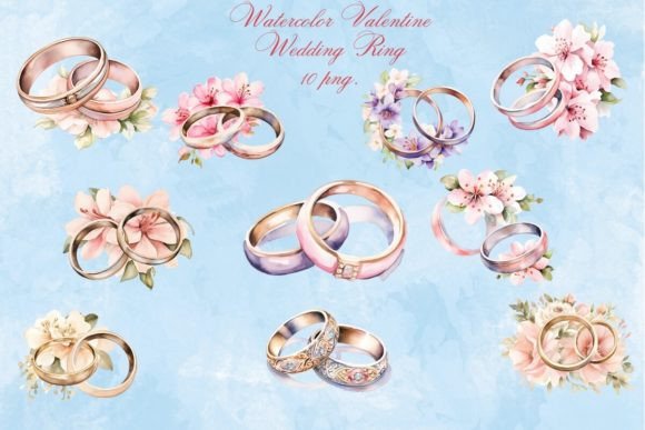 Watercolor Wedding Ring Clipart: Romantic Design Elements
