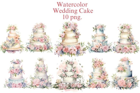 Whimsical Watercolor Wedding Cake Clipart for Your Projects